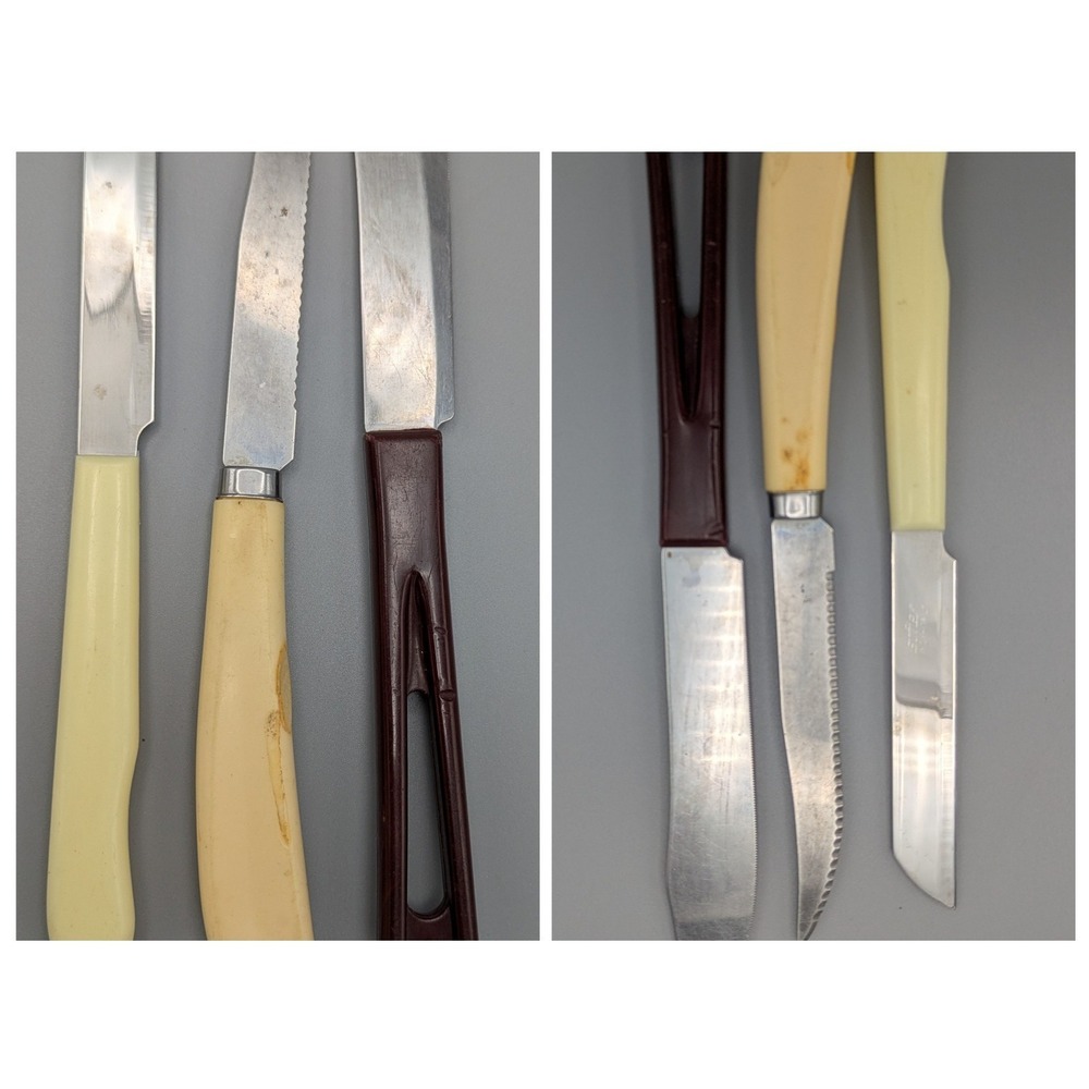 3 MCM Kitchen Knives With Plastic Handles Serrated Stanhome & Quikut Smooth Inox